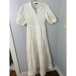 MAAC LONDON Tiered Midi Dress White Puff Sleeve Small 100 Cotton Feminine